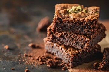 This is a stock photograph involving brownies infused with cannabis - obrazy, fototapety, plakaty