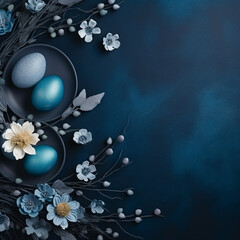Blue easter eggs ombre and paper flowers