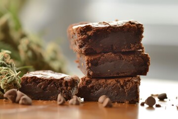 This is a stock photograph involving cannabis in brownies