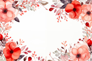 Heart shape watercolor floral frame on white background. Valentines day greeting card mockup