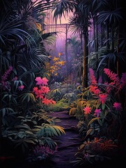 Obraz premium Neon Nightscapes: Glowing Botanical Wall Art in City Parks