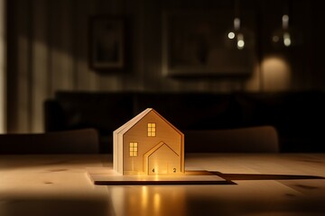 a Small house model on architecture floorplan. Real estate business concept.
 - obrazy, fototapety, plakaty