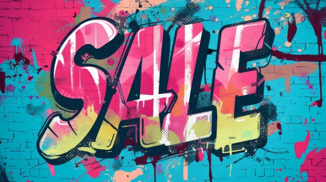 The word Sale is written on the wall in graffiti style. Spray paint street art discount. © Vladimir