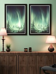 Vintage Aurora Landscape: North Pole Aurora Scenes Wall Art