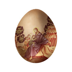 Jesus with kids. Easter egg in Byzantine style. Christian illustration on white background