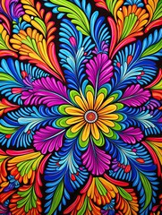Fototapeta na wymiar Psychedelic Groovy Patterns Canvas Print Landscape: Vibrant Spiral Dance
