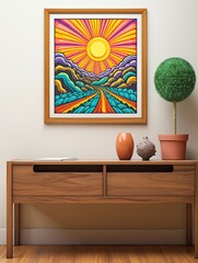 Psychedelic Groovy Patterns: Retro Nature Landscape Print