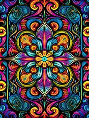 Fototapeta premium Psychedelic Groovy Patterns: Rustic Wall Decor - Colorful Hippie Blend