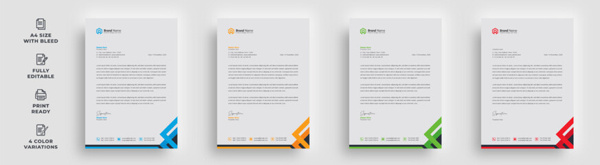 letterhead corporate modern effective 4 color package minimal simple clean creative shape layout a4 size flyer poster magazine newest newsletter vector template design with a logo