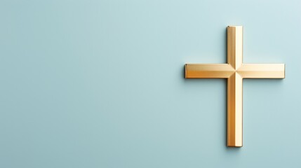 Naklejka premium A clean, modern Easter card design showcasing a simple, gold foil cross on pale blue.