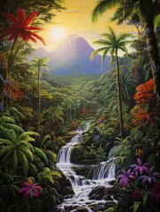 Rainforest Waterfall Scenes: Majestic, Tropical Peak Waters in this Stunning Mountain Landscape Art