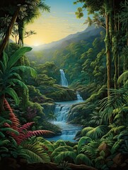Fototapeta na wymiar Rainforest Waterfall Scenic Vista Wall Art: Majestic Views Overlooking Jungle Basins