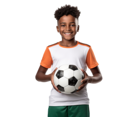 Happy young African American football (soccer) player, cut out
