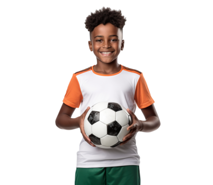 Happy young African American football (soccer) player, cut out