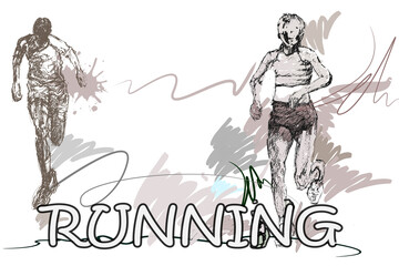 man and woman walk running sport sketch art