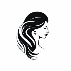 silhouette of a woman with hair Flat vector logo no colour