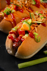 Gourmet Hot Dogs with fresh tasty toppings