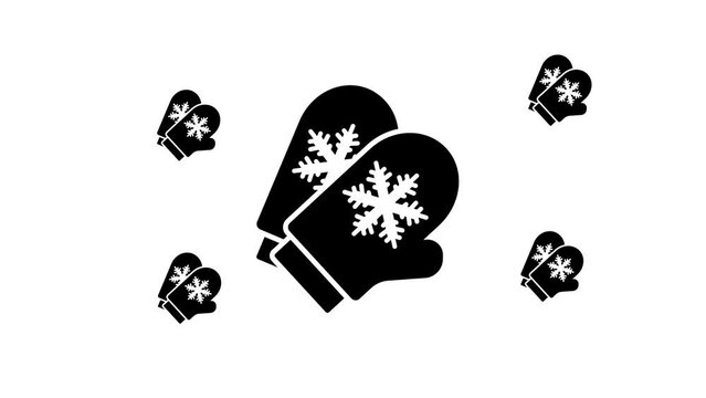 Zoom in and out animation the mittens symbol. Large black symbol in the center and four small symbols around. Seamless looped 4k animation on white background