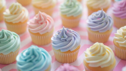 Obraz na płótnie Canvas colourful cupcakes in a pastel colour pattern on white background