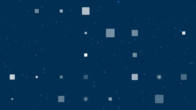 Template animation of evenly spaced rounded square symbols of different sizes and opacity. Animation of transparency and size. Seamless looped 4k animation on dark blue background with stars