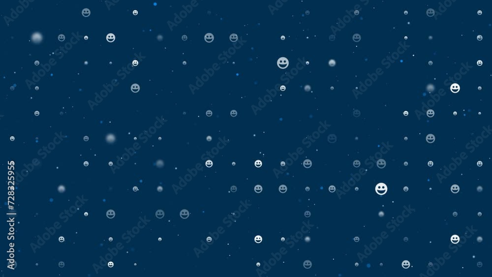 Poster template animation of evenly spaced laughter face symbols of different sizes and opacity. animation 