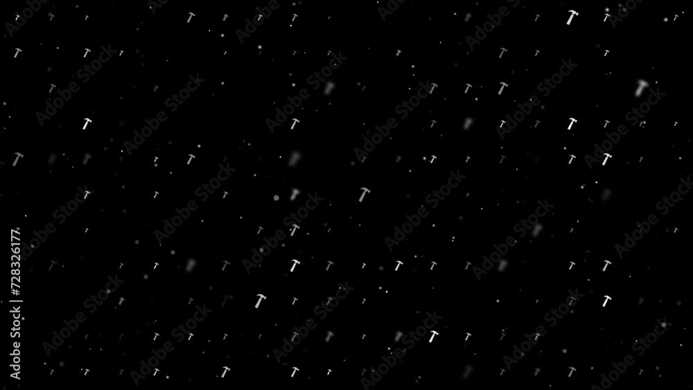 Poster template animation of evenly spaced hammer symbols of different sizes and opacity. animation of tran