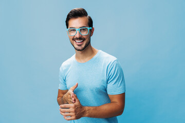 Man portrait blue beard fashion background glasses