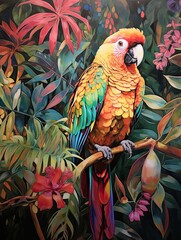 Vibrant Tropical Birds: Earth Tones Art Showcasing Earthy Plumage Colors