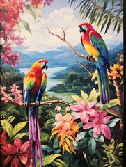 Vibrant Tropical Birds Landscape Print - A Birdwatcher's Dream