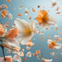 Obraz na płótnie Canvas Ethereal blossoms cascade against a serene blue sky, embodying a dreamy spring day