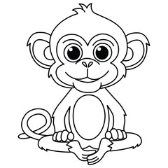 Funny monkey cartoon for coloring book.