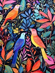 Vibrant Tropical Birds: Migratory Patterns in a Winter Scene Art