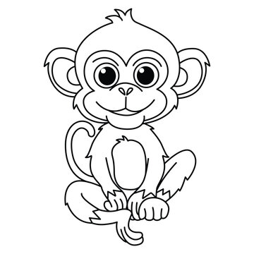 Funny monkey cartoon for coloring book.