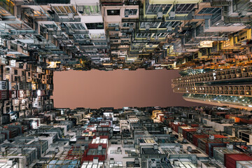 Famous modern buildings in Hong Kong city at dusk