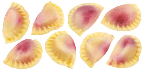 Traditional vareniki with red berry filling isolated on white background