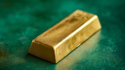 Gold bar on green background. Financial and investment concept
