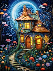 Enchanted Whimsy: Captivating Fairytale Cottages and Magical Homes in Forest Wall Art