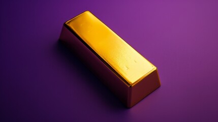 Gold bar on purple background. Financial and investment concept