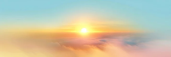 Schilderijen op glas sunset or sunrise  blurred background, Gradient pastel winter sky background.  Blurred twilight foggy horizon, banner poster design template © Planetz