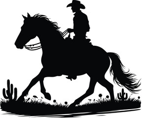 cowboy riding a horse black color vector image