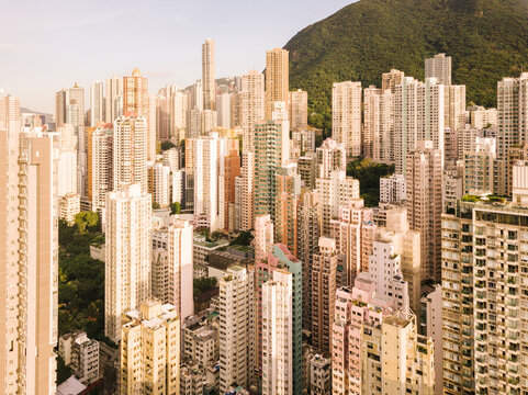 Mountain with buildings in Hong Kong city