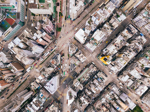 Streets of Hong Kong city with buildings