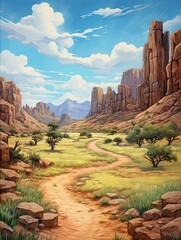 Wild West Cowboy Art: Painted Pathways through Western Dirt Roads - obrazy, fototapety, plakaty