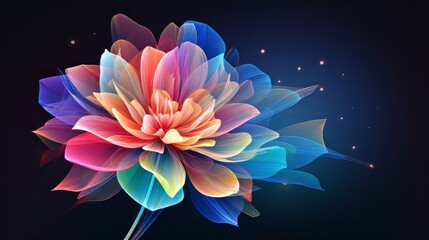 Vibrant abstract: transparent colorful flowers in digital technology concept