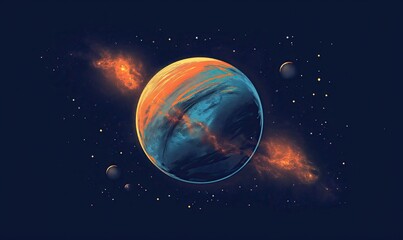 Abstract image of planets on a dark background.