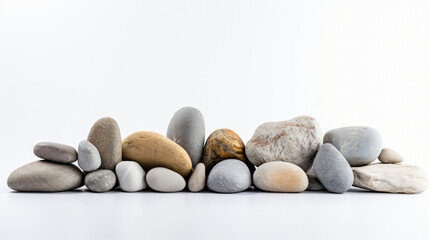 Fototapeta na wymiar Side view of rocks laying on the table white background