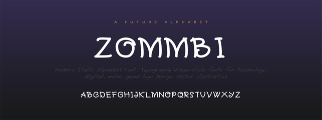 Zommbi Modern font design, trendy alphabet letters and numbers vector illustration