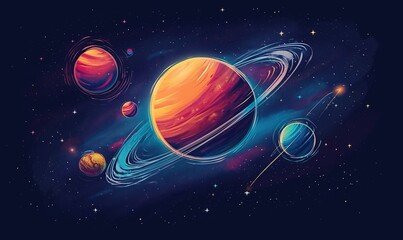 Abstract image of planets on a dark background. - obrazy, fototapety, plakaty
