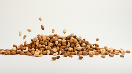 Side view of scattered nuts standing on the table