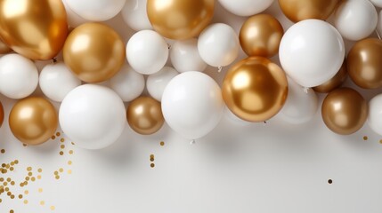 Fototapeta na wymiar abstract minimalist background with white and gold balloons.